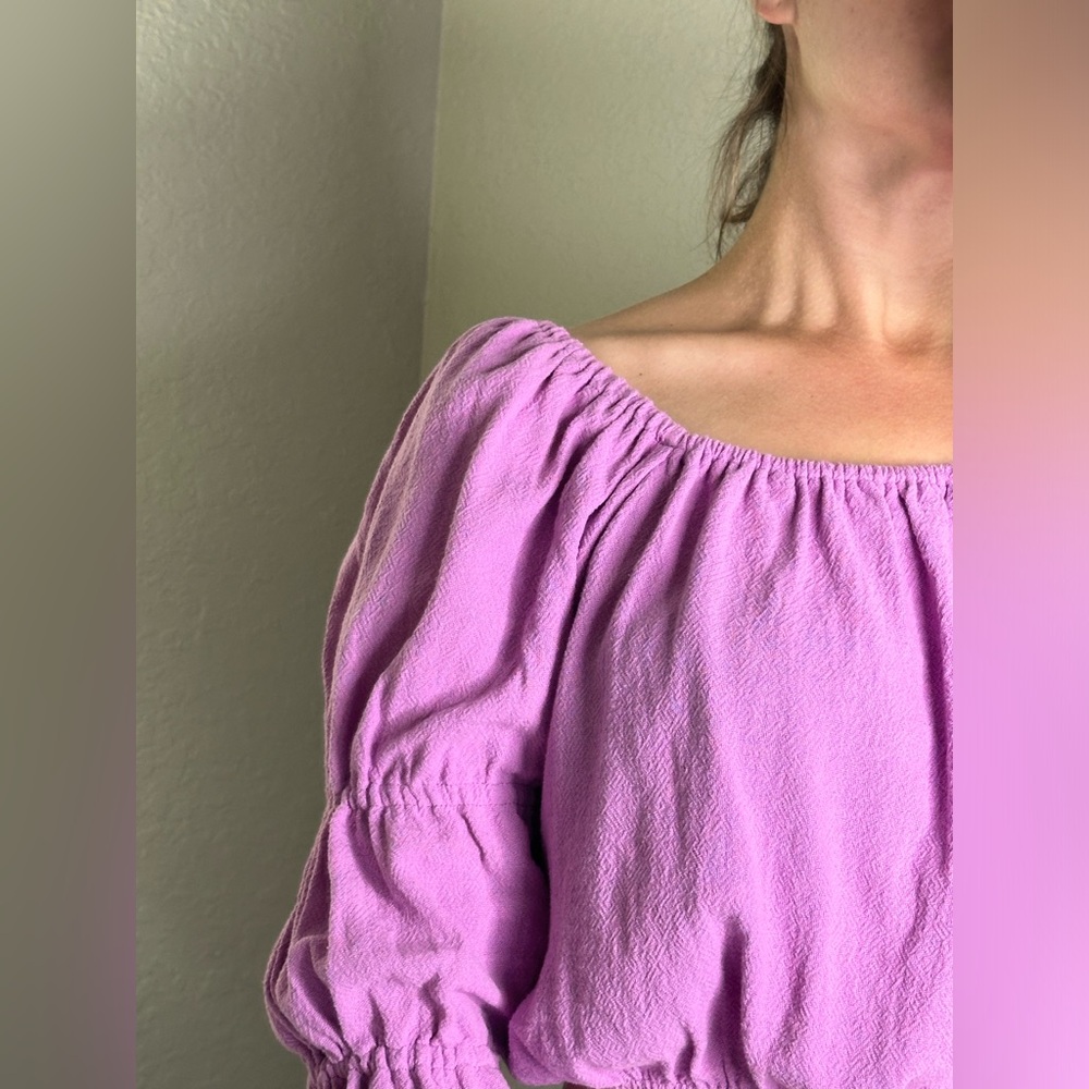 Free People women’s lavender long sleeve elastic crop peasant top size small - Picture 7 of 16
